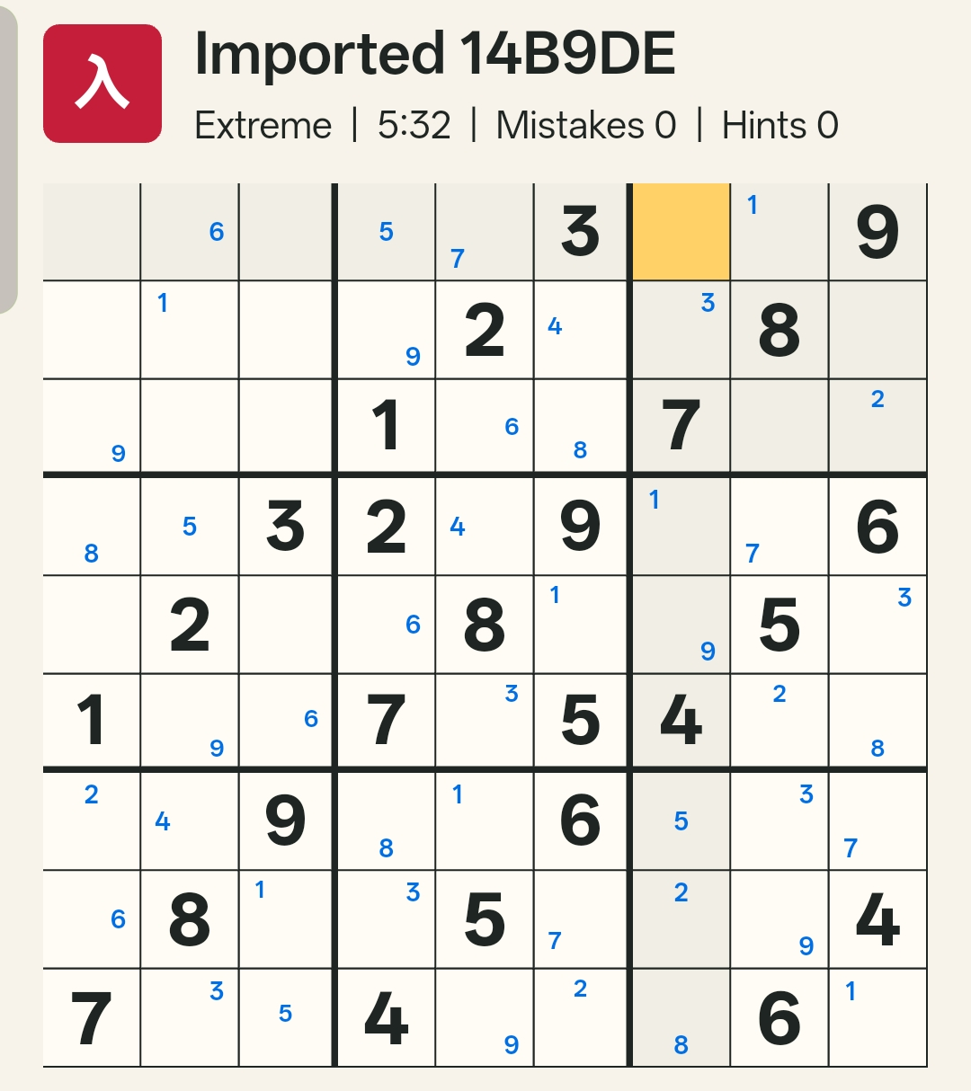 Box 3 with no valid position remaining for the digit 6, showing the contradiction.