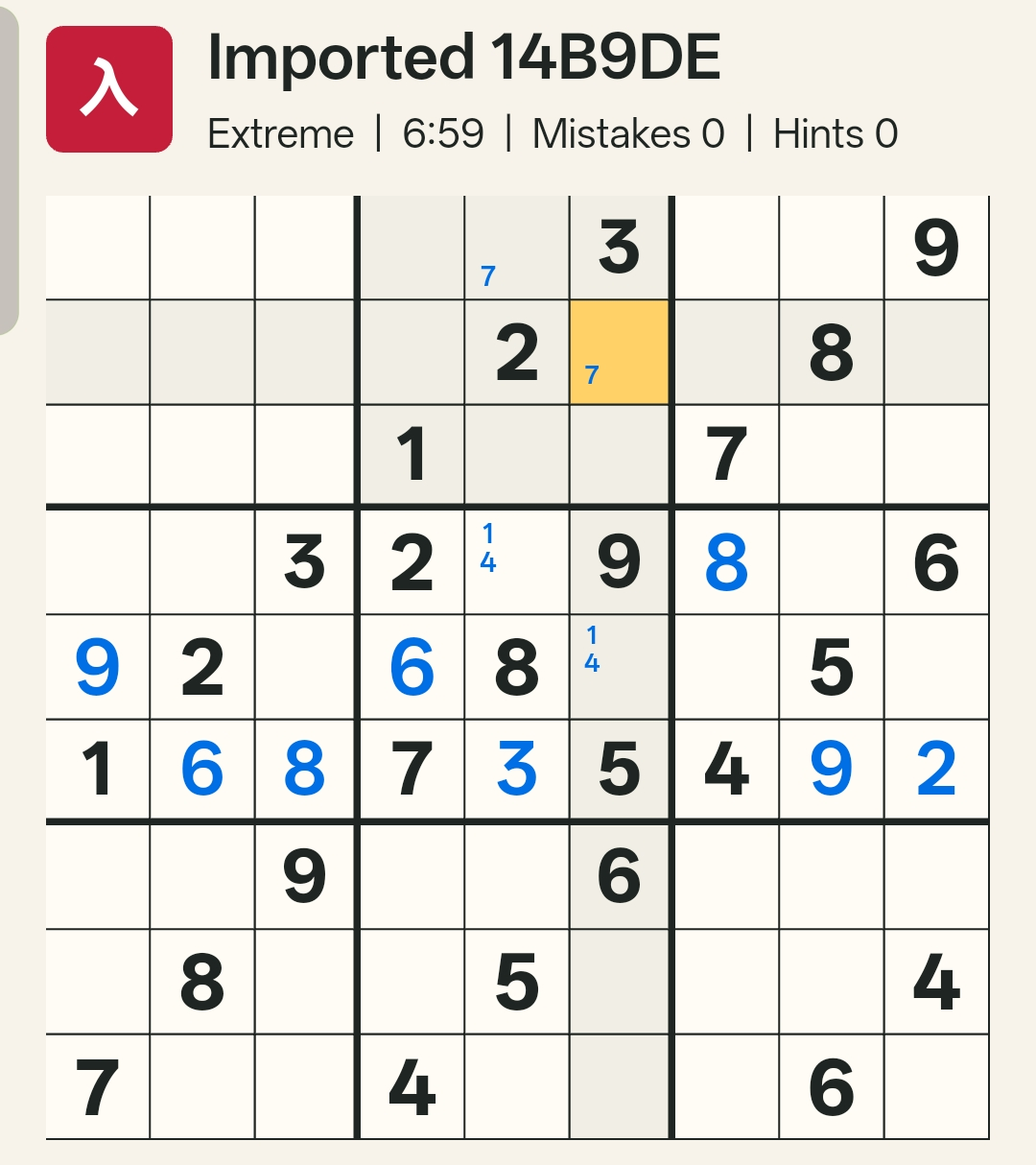 Box 2 highlighted, showing two possible positions for 7.