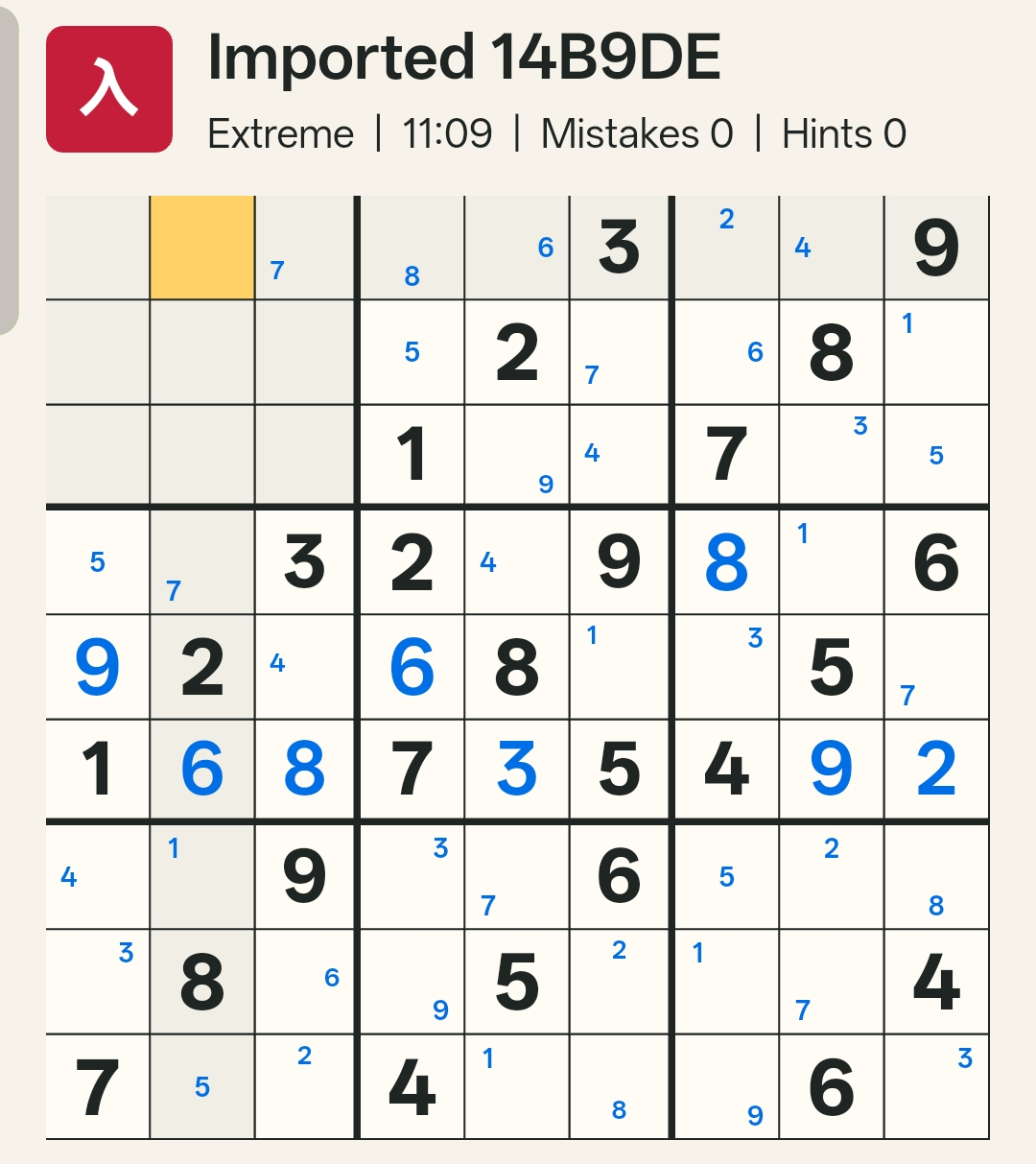 The grid showing another long pencil-marked chain, this time triggered by the trial 7 in Box 2.
