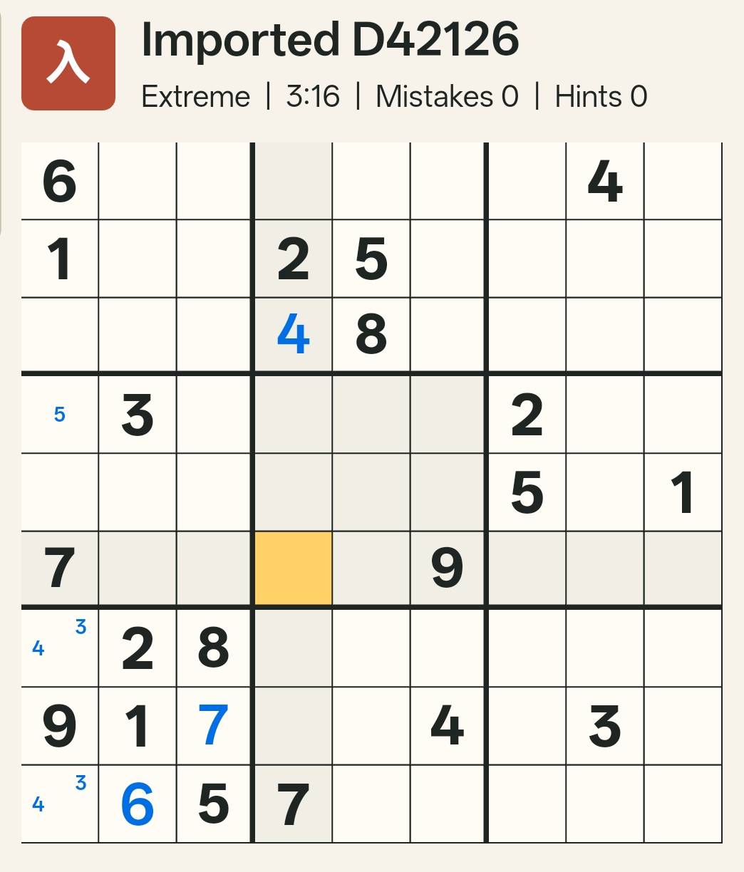 The grid with one candidate for 5 highlighted, showing the beginning of a chain