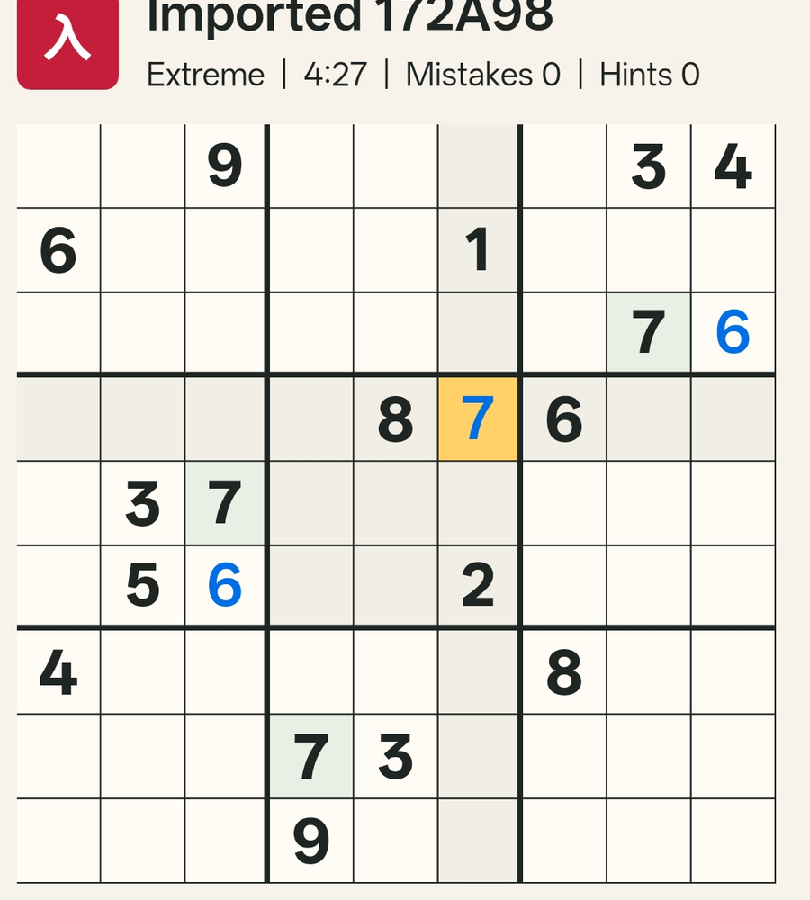 The correct placement of 7 confirmed, and the grid rapidly filling in with subsequent forced moves
