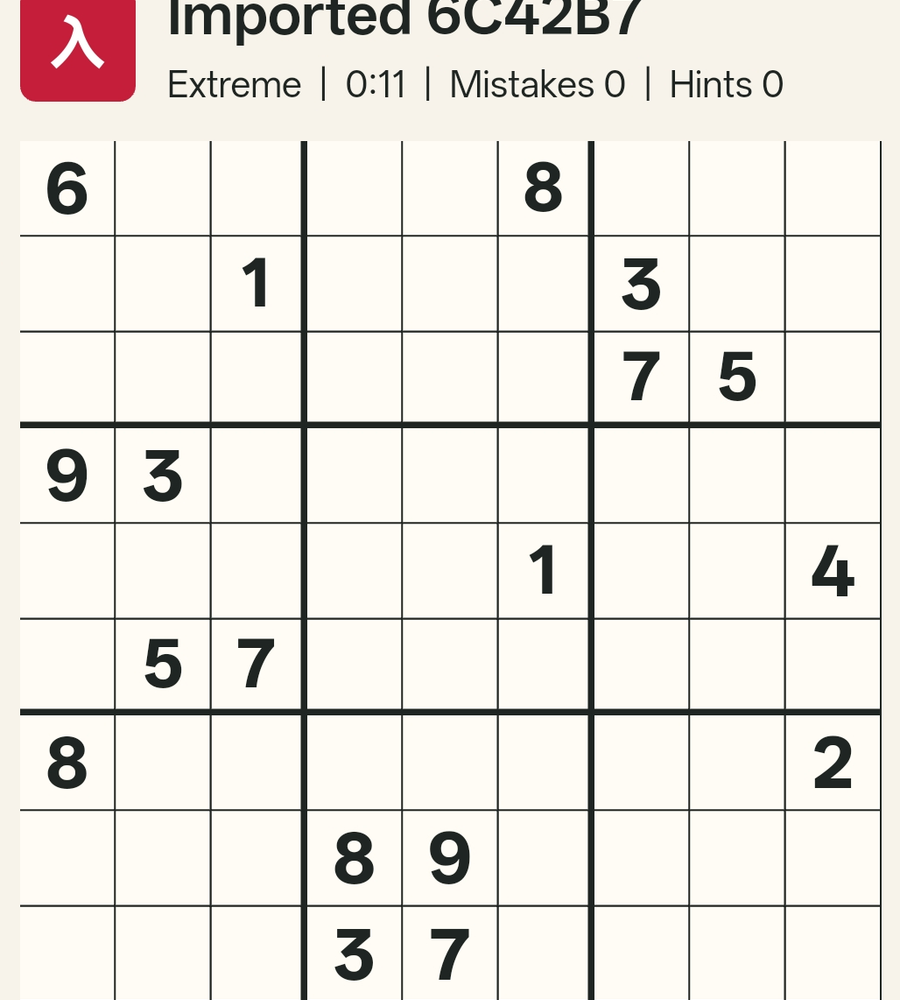The starting grid: a Hell-tier extreme puzzle with scattered givens