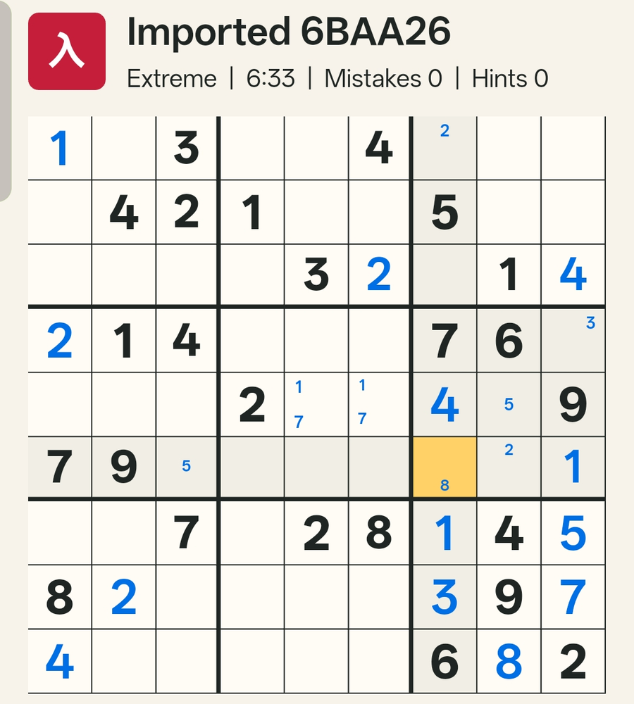 The grid showing the initial trial placement highlighted in Box 3, with a chain of forced digits beginning to fill in Box 6.